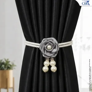 Luxe Rose & Pearl Curtain Tieback (Silver Grey)